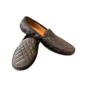 Robert Zur Black Quilted Leather Loafers Size 7 Slip On Patent Leather